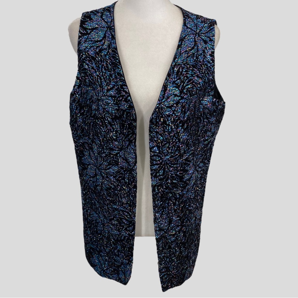 Vintage Rainbow Metallic Floral Open Lightweight Vest